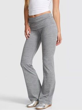 PINK Relay Ruched Foldover Flare Leggings Grey Marl XS Regular